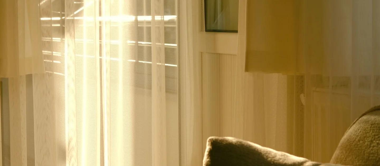 Warm sunlight lighting the air inside a clean room